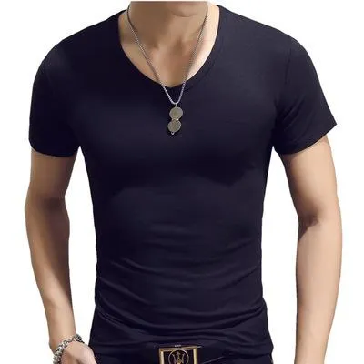 2019 New Summer Solid Men's T-shirt Fashion V Neck Short Sleeve T Shirt Men Clothing Trend Casual Slim Fit Top Tees