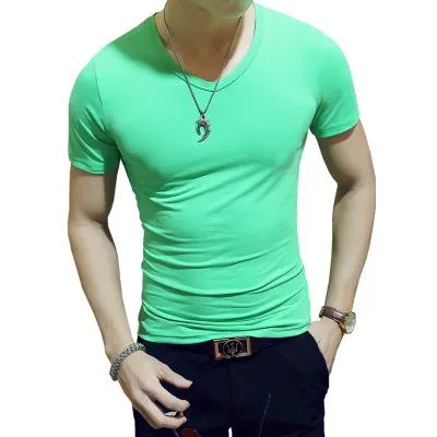 2019 New Summer Solid Men's T-shirt Fashion V Neck Short Sleeve T Shirt Men Clothing Trend Casual Slim Fit Top Tees