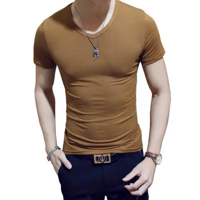 2019 New Summer Solid Men's T-shirt Fashion V Neck Short Sleeve T Shirt Men Clothing Trend Casual Slim Fit Top Tees