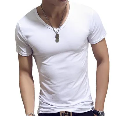 2019 New Summer Solid Men's T-shirt Fashion V Neck Short Sleeve T Shirt Men Clothing Trend Casual Slim Fit Top Tees