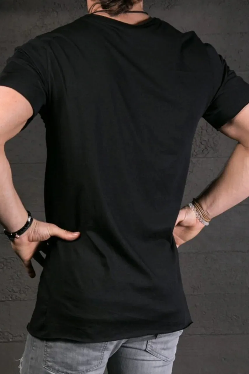 Asymmetric Zipper Black Rugged Tshirt