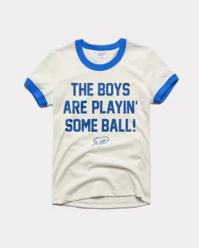 Boys Are Playin' Ball Royal & White Women's Ringer