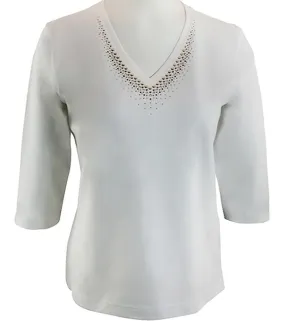 Christine Alexander Gold & Amber Swarovski Crystals, 3/4 Sleeve V-Neck Top