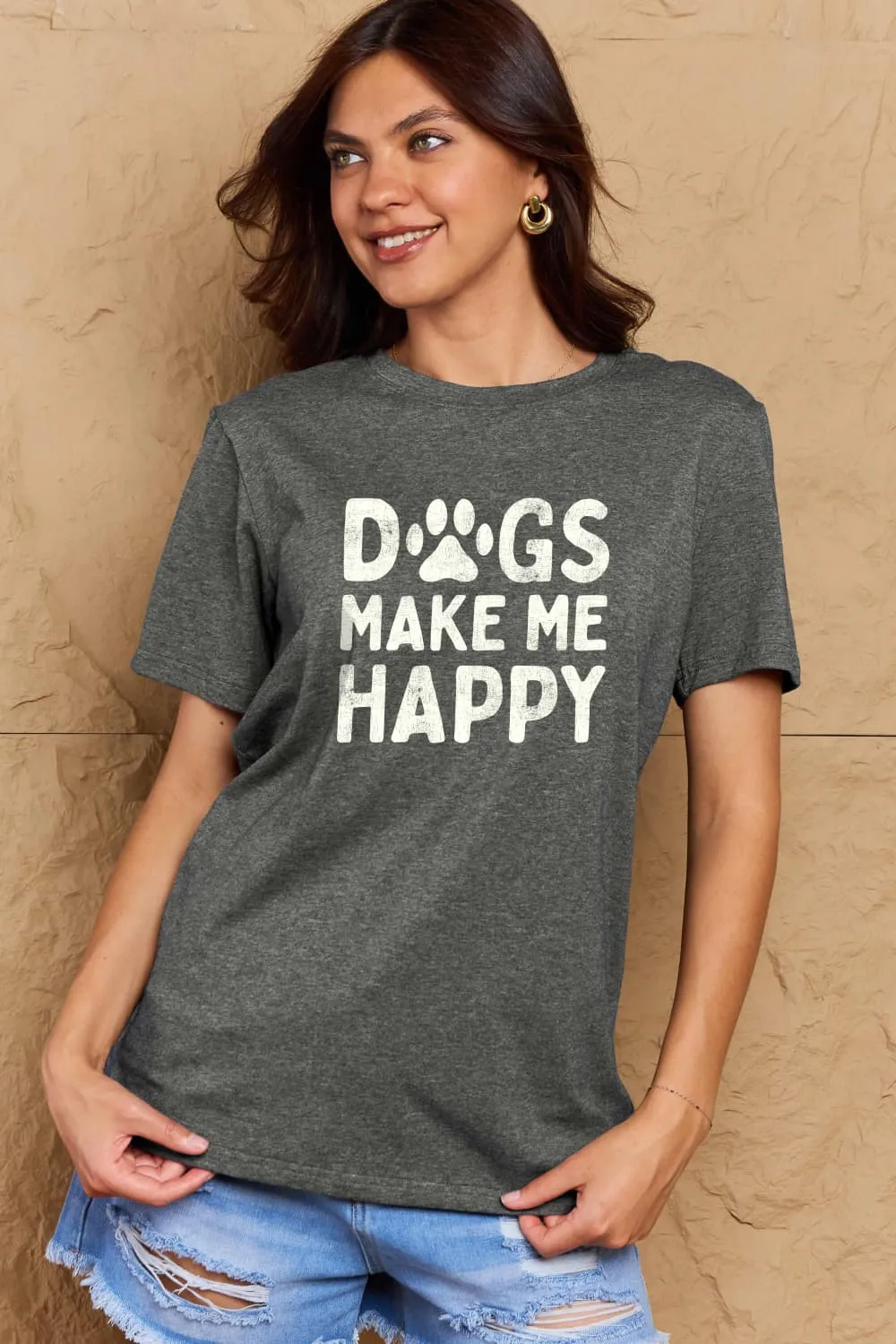 DOGS MAKE ME HAPPY Graphic Cotton T-Shirt