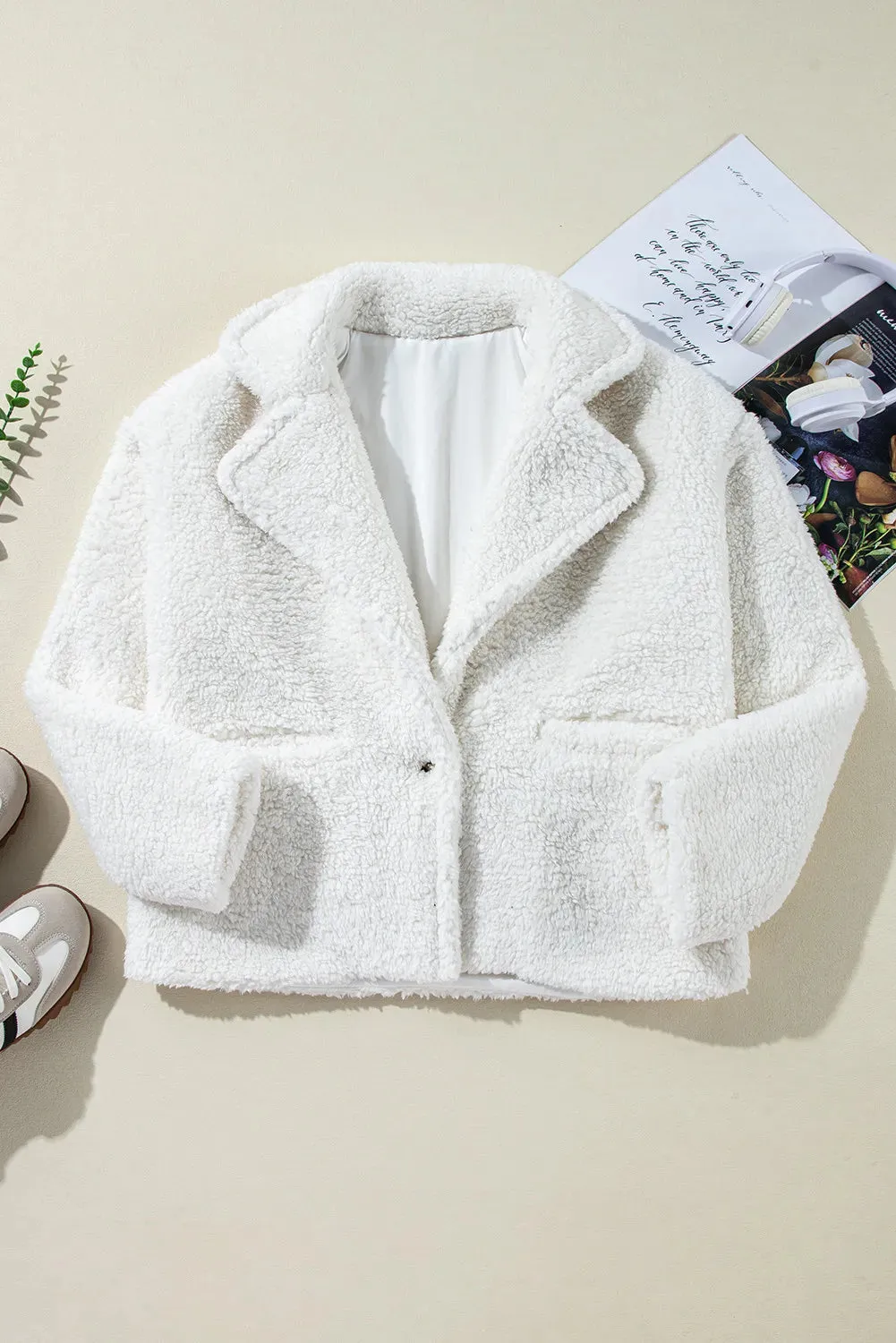 Fuzzy One Button Long Sleeve Jacket