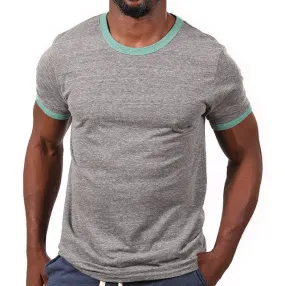 Grey Heather & Mint Green Tri-Blend Ringer Tee - Made In USA (Size S Remaining)