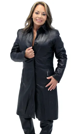 Hidden Button Long Lambskin Leather Coat For Women #L2011398ZK