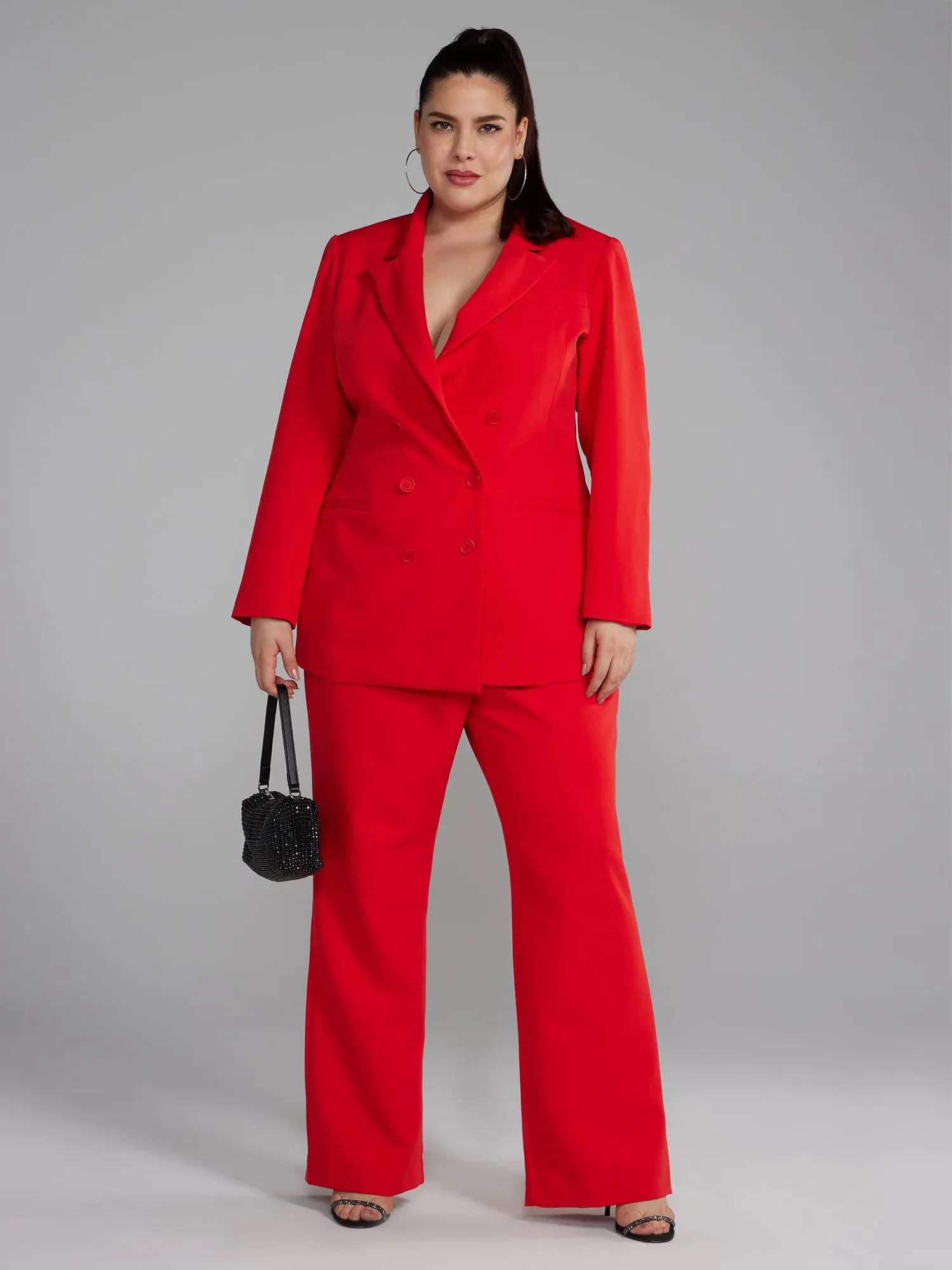 High Rise Flare Leg Suit Pants