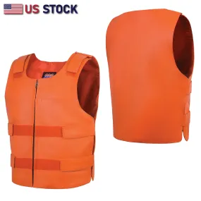 HL11643 Men's Orange Bulletproof Leather Vest – Perfect for Biker Clubs