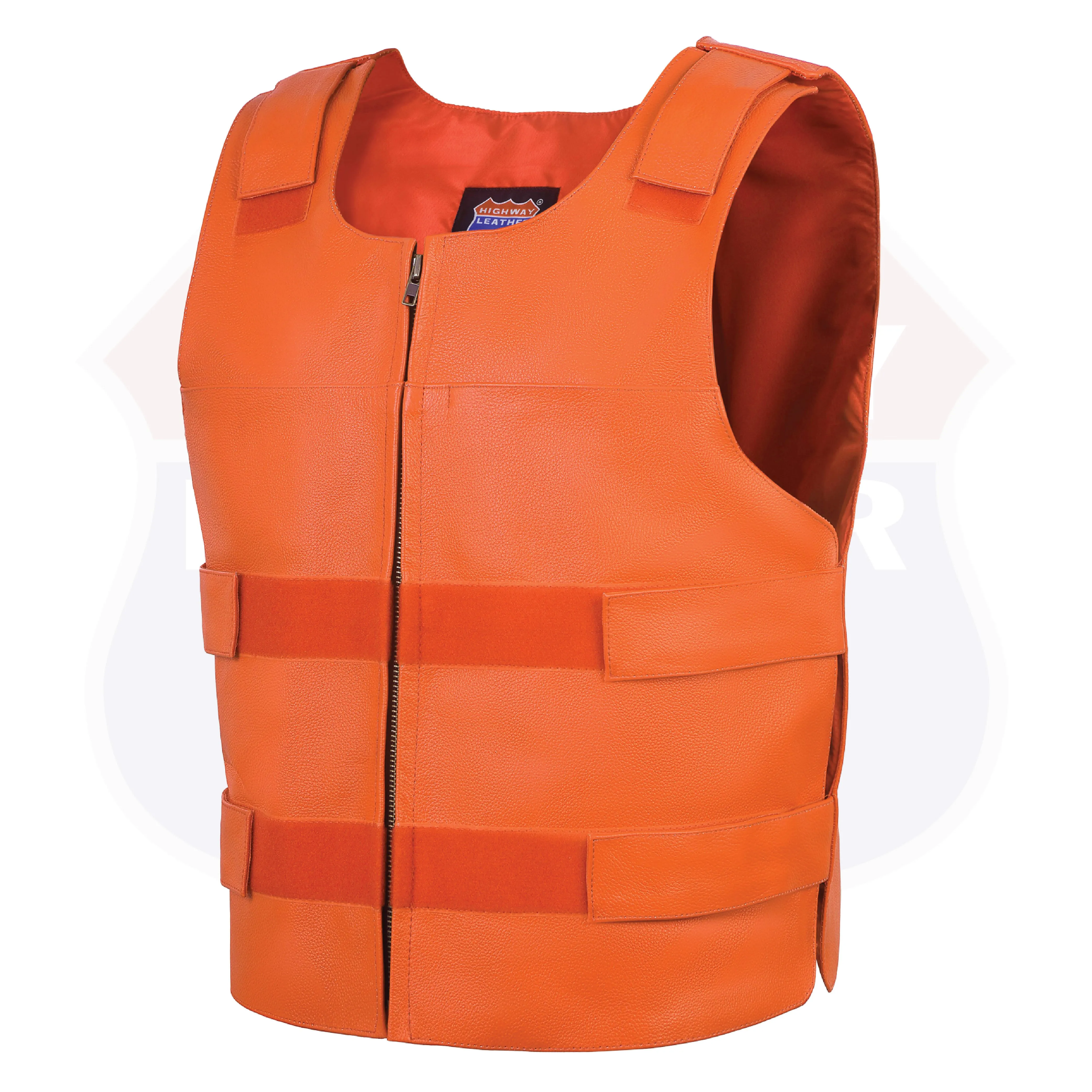 HL11643 Men's Orange Bulletproof Leather Vest – Perfect for Biker Clubs