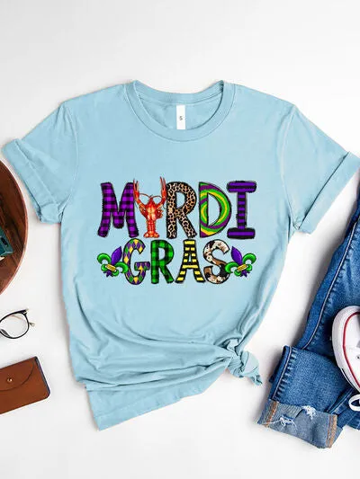 MARDI GRAS Round Neck Short Sleeve T-Shirt