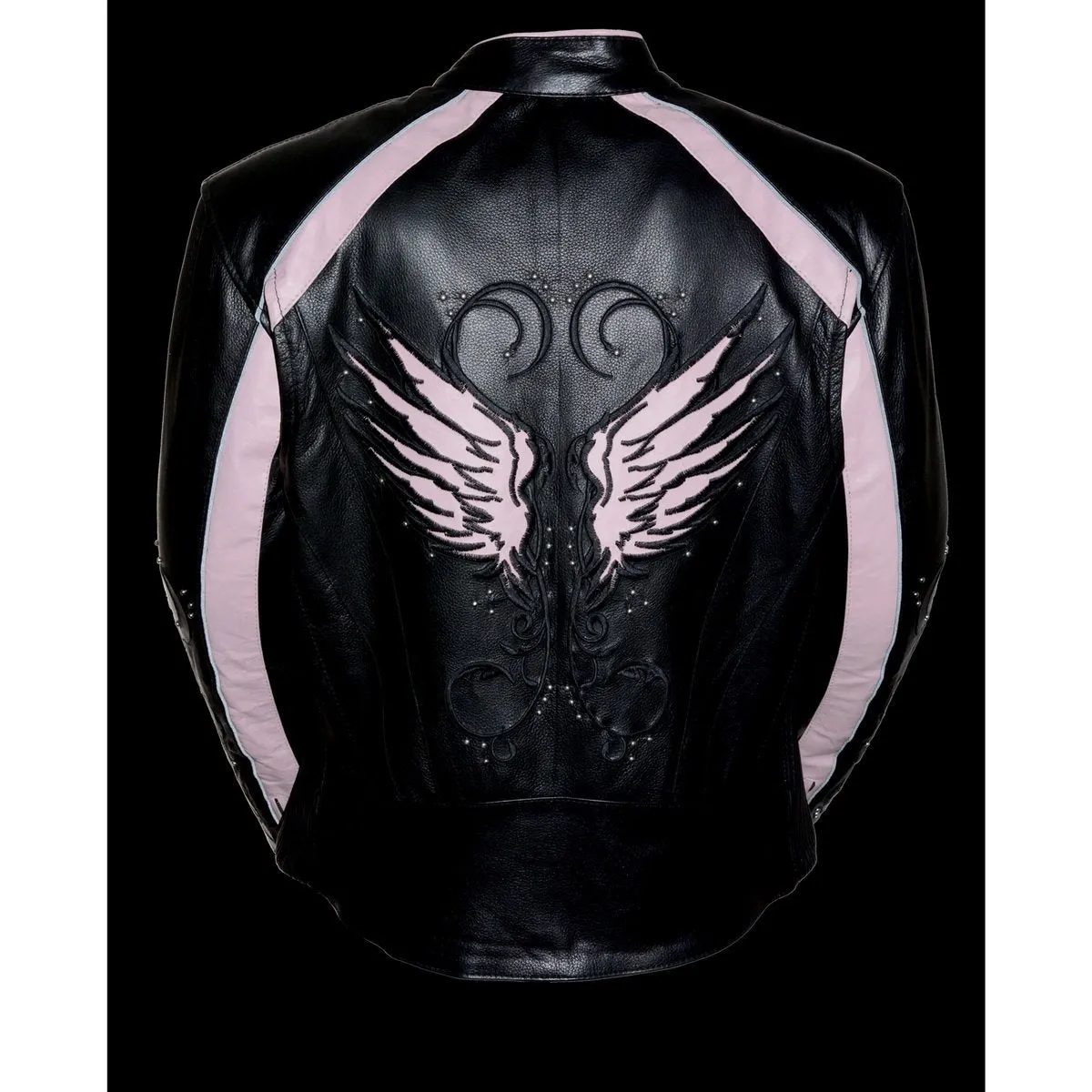 Milwaukee Leather ML1952 Women's Black and Pink Embroidered and Stud Design Scooter Jacket