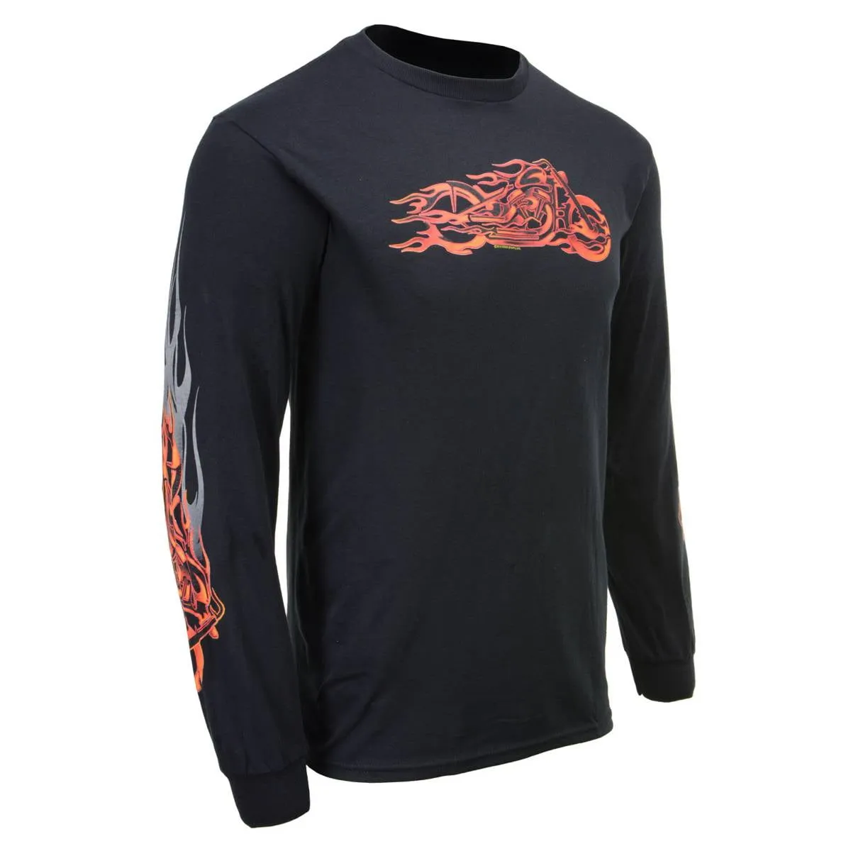 Milwaukee Leather MPMH117007 Men’s ‘Fire Bobber’ Long Sleeve Black T-Shirt