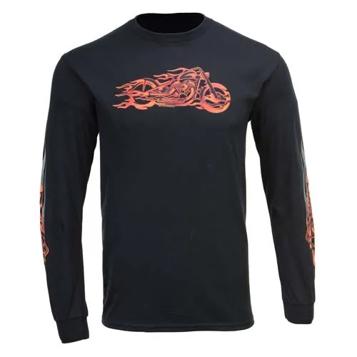 Milwaukee Leather MPMH117007 Men’s ‘Fire Bobber’ Long Sleeve Black T-Shirt