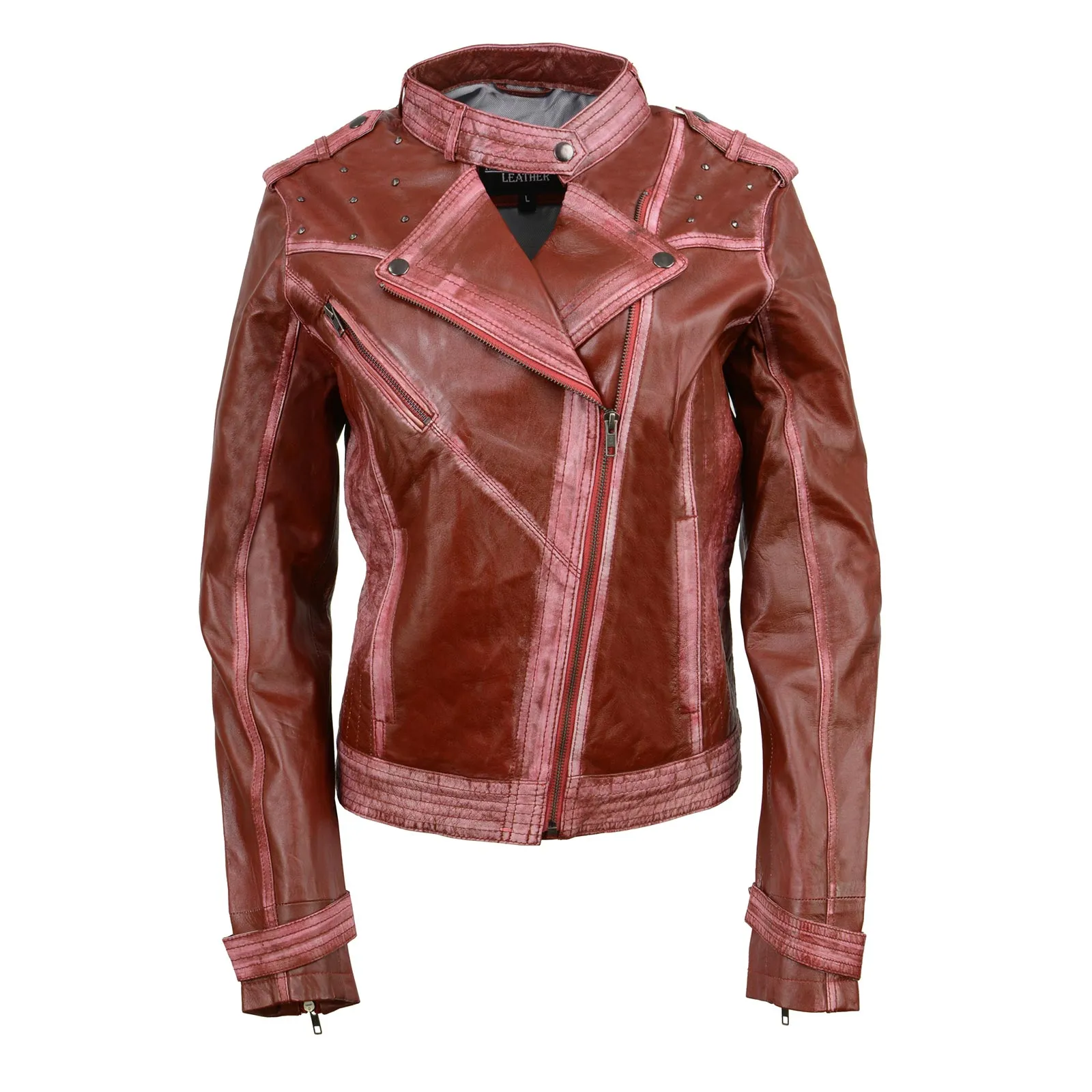 Milwaukee Leather SFL2840 Women's Maiden Maroon Premium Sheepskin Motorcycle Fashion Leather Jacket with Studs