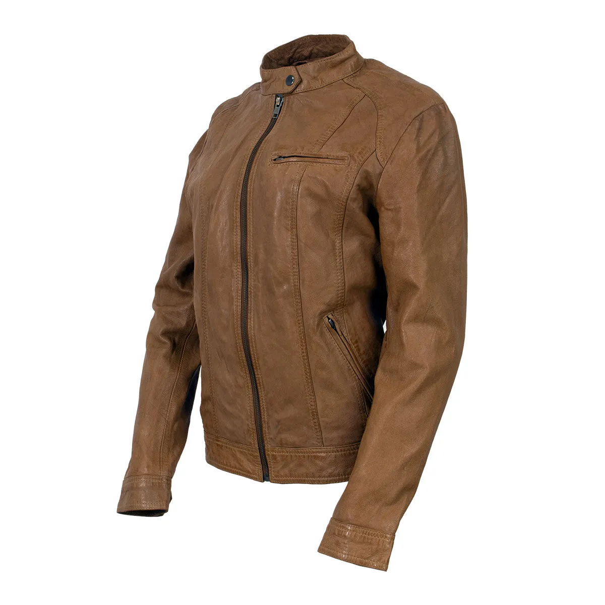 Milwaukee Leather Vintage SFL2811 Women's Cognac Zipper Front Motorcycle Casual Fashion Leather Jacket