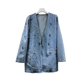 Pre Order:  Bead Studded Front Pockets Denim Jacket