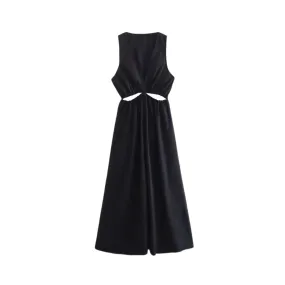 Pre Order:  Casual V-Neck Waist Hollow Out A-Line Dress