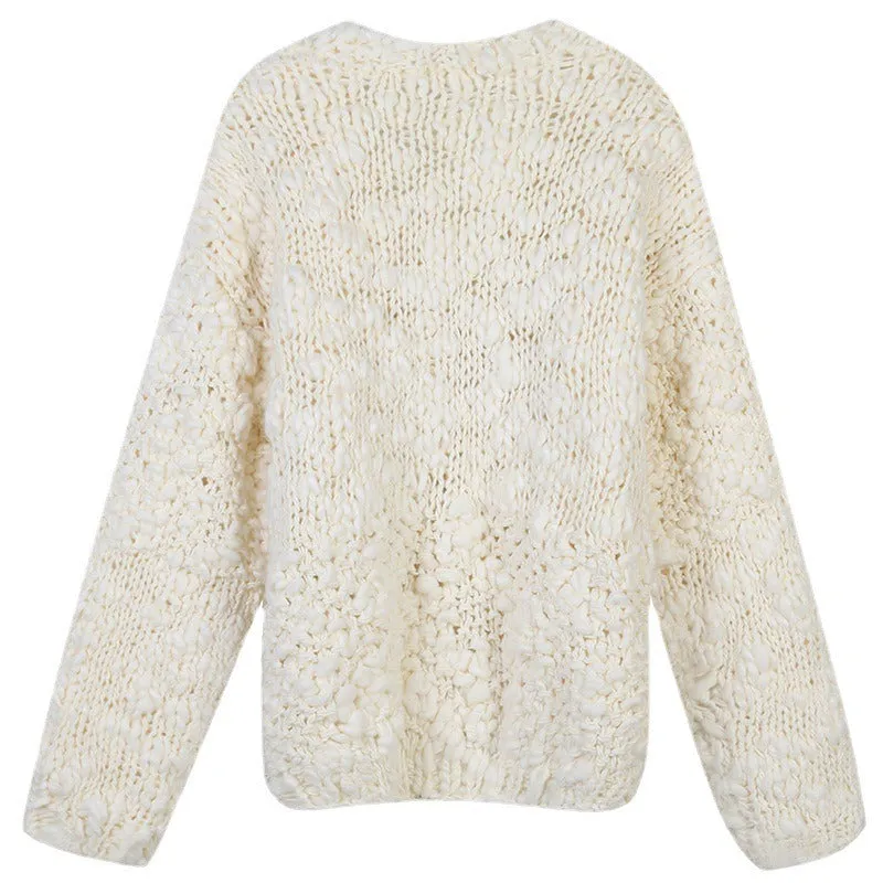 Pre Order:  Hook Flower Loose V-Neck Knitted Sweater