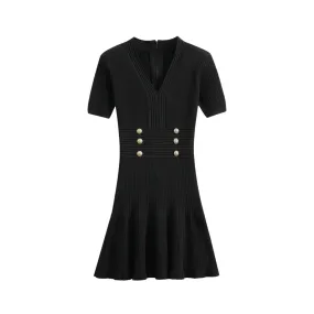 Pre Order:  V-Neck Waist Cinched Knitted Dress