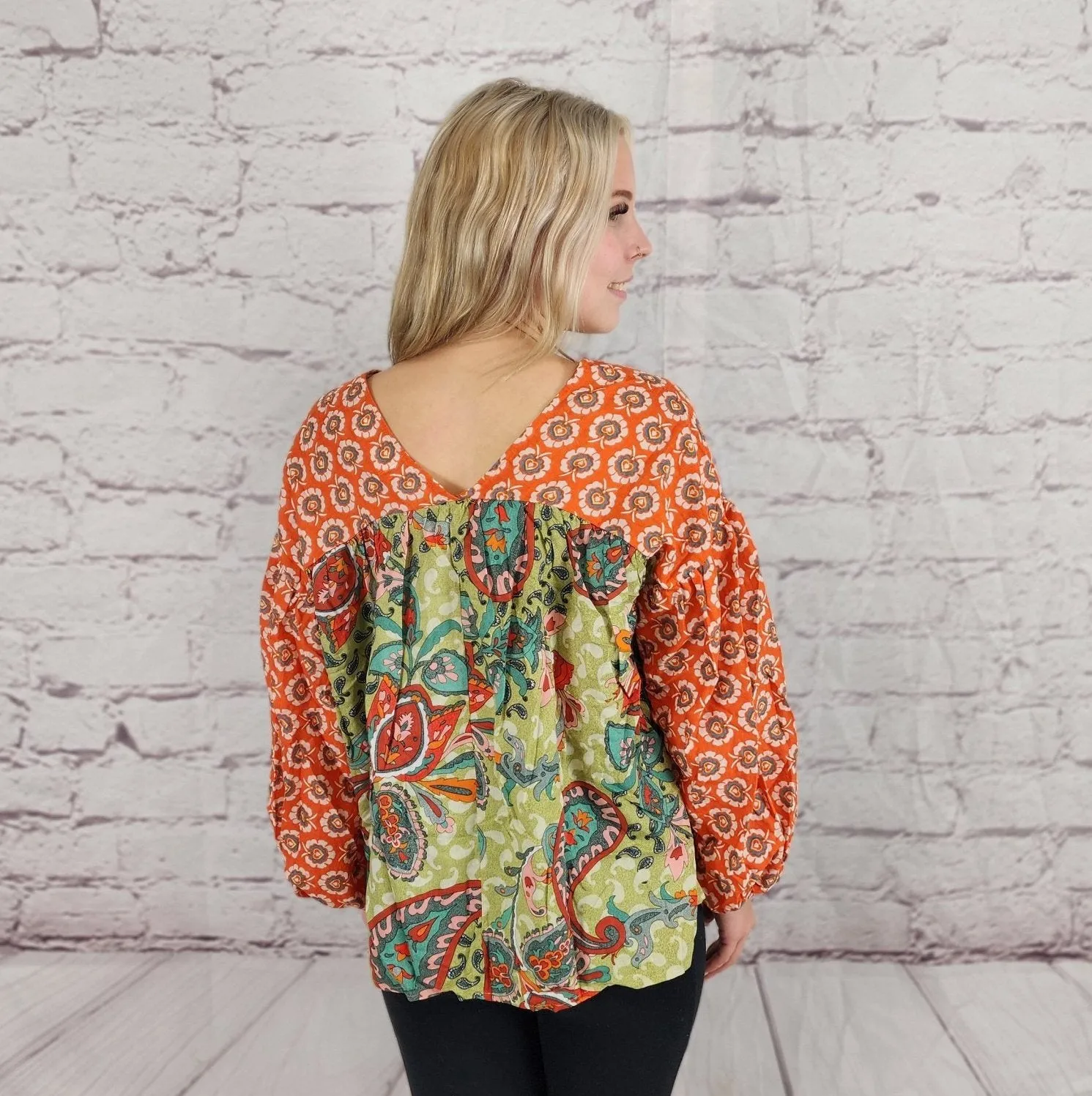 Printed floral and paisley pattern V-Neck top