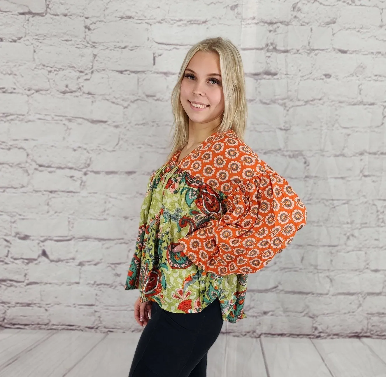 Printed floral and paisley pattern V-Neck top