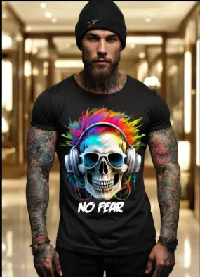 "No Fear' Skull Art T-Shirt - Unique and Exclusive Design | Grooveman Music TM"