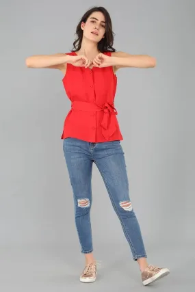 Red Casual Wear Sleeveless Top