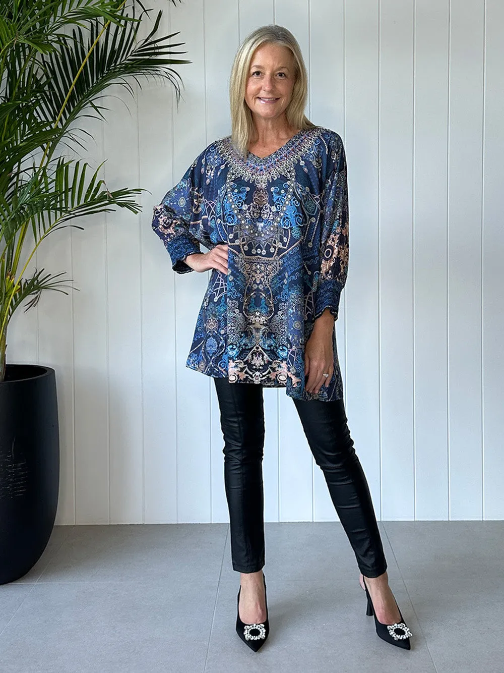 Regal Print Tunic - Navy