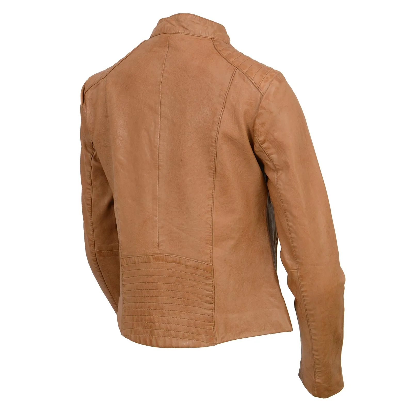 SFL2814 Cognac Women's Leather Moto Style Fashion Jacket