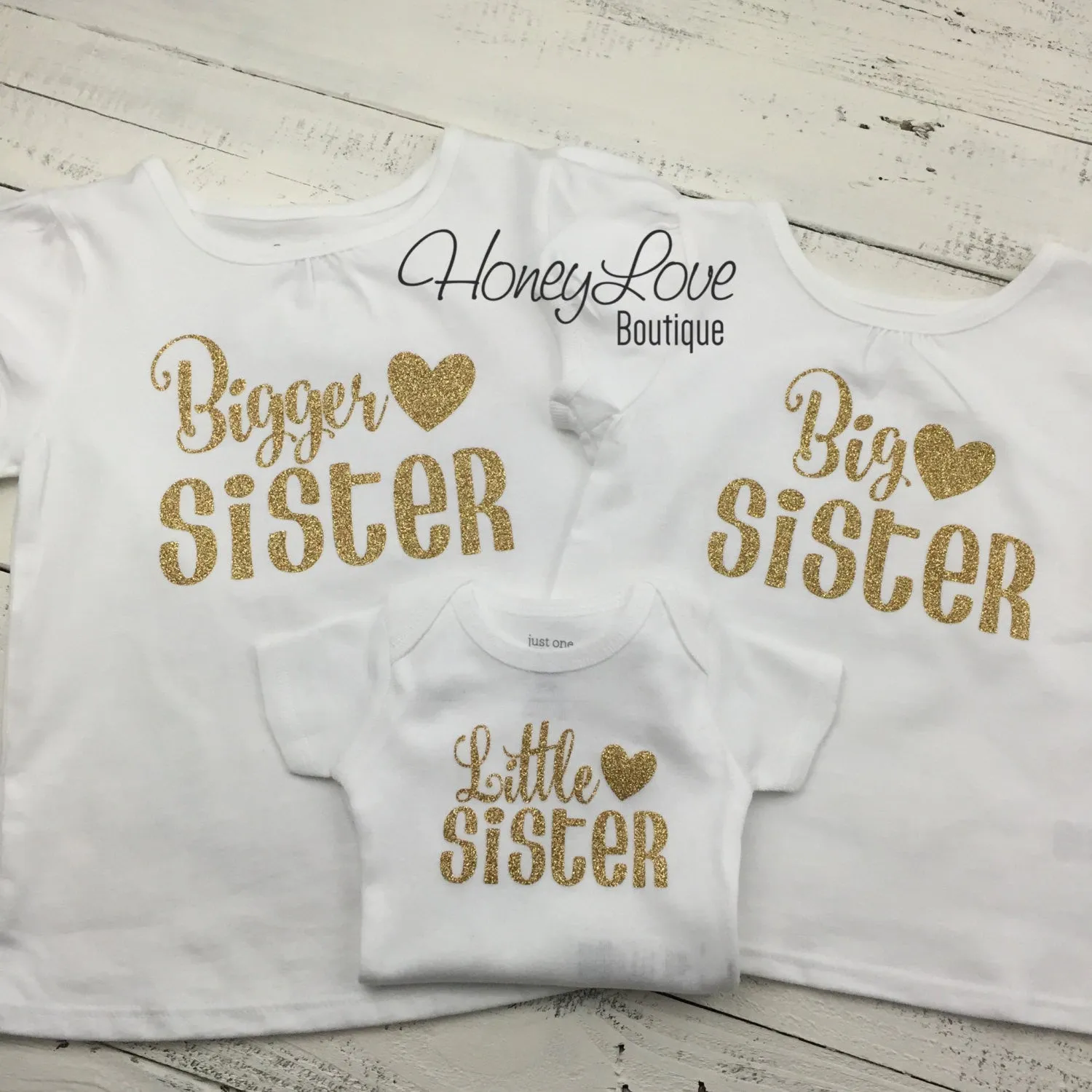 Sister bodysuits and shirts - Gold Glitter