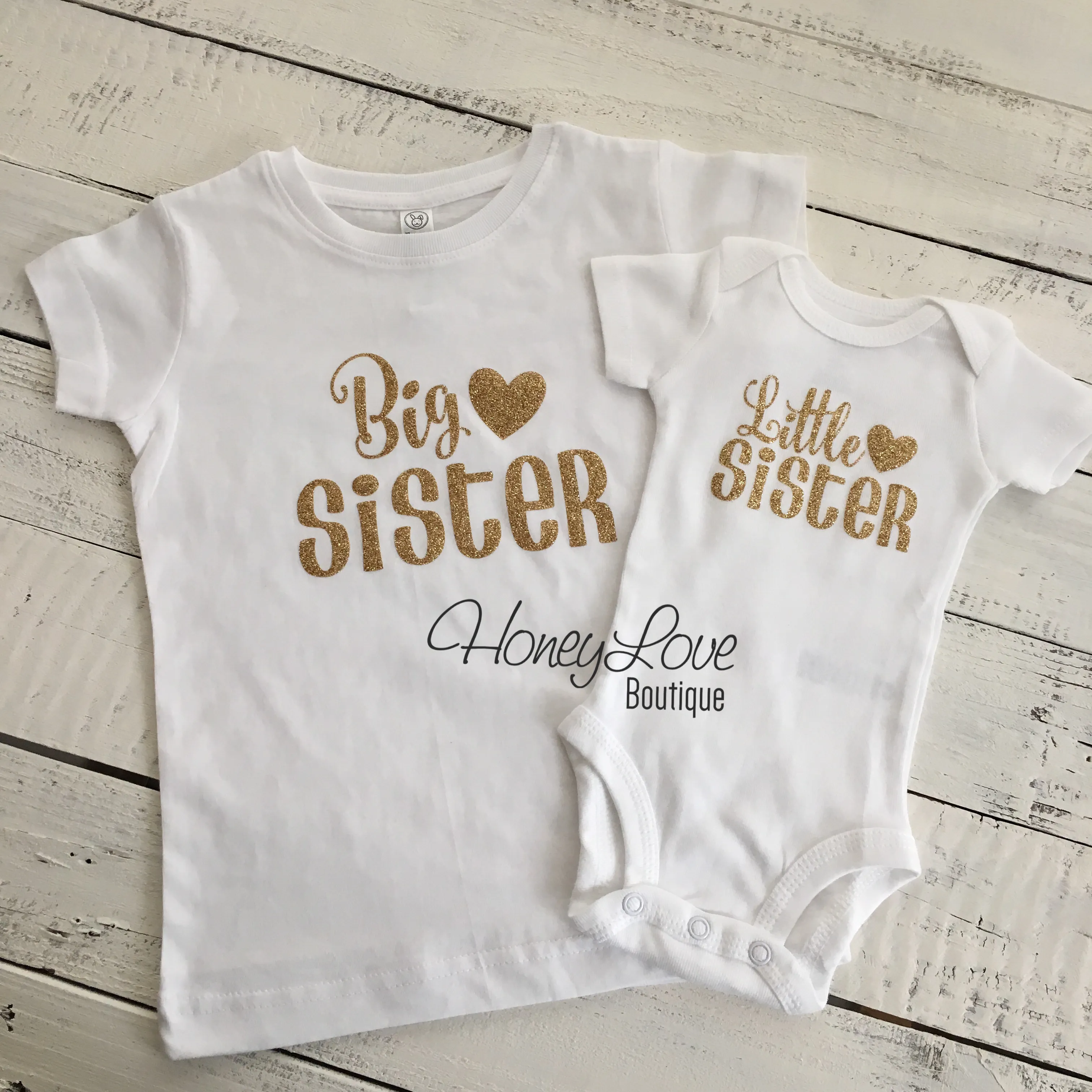 Sister bodysuits and shirts - Gold Glitter