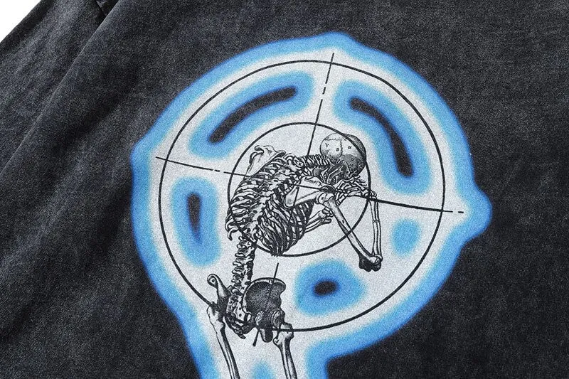 Skeleton Target Acid Washed Long Sleeve T-Shirt