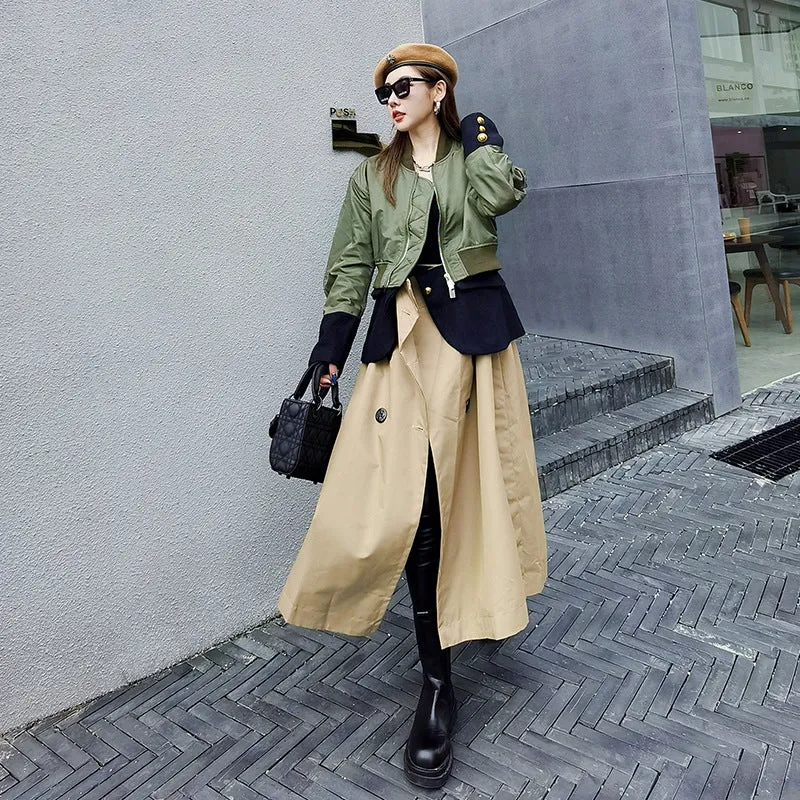 Turtleneck Patchwork Trench Coat