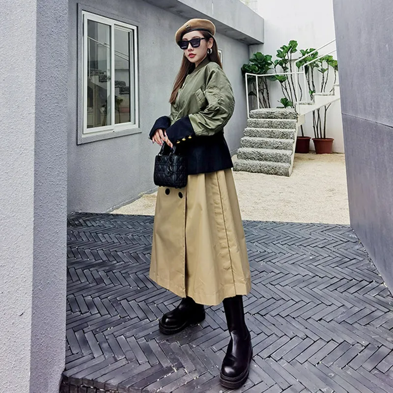 Turtleneck Patchwork Trench Coat