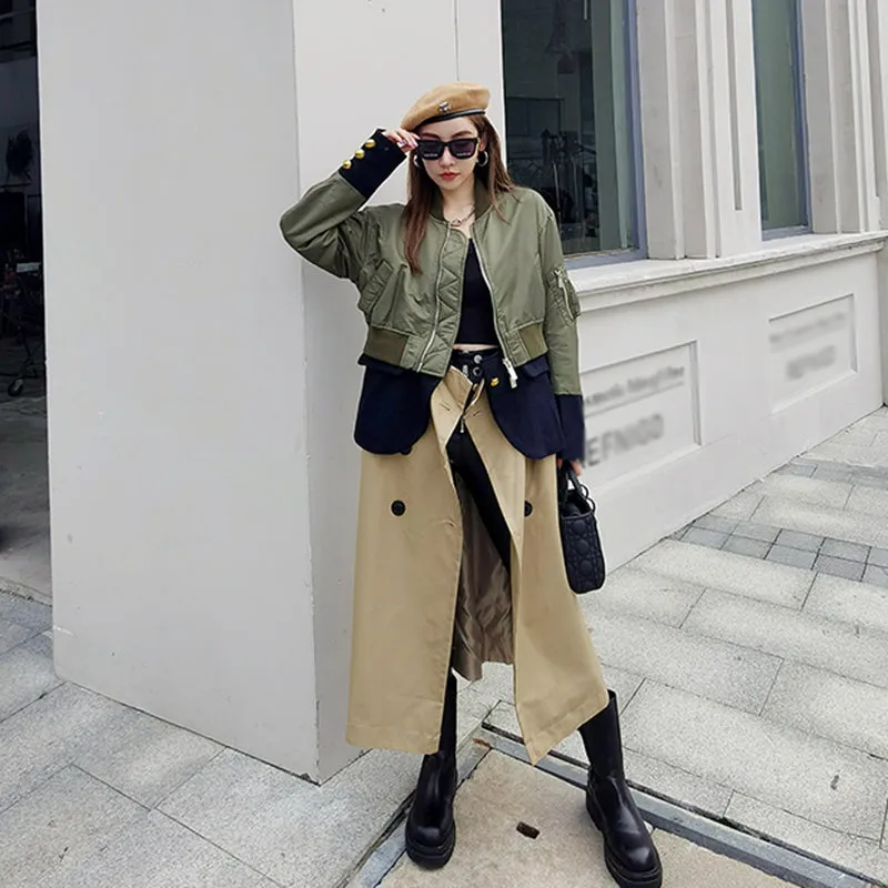 Turtleneck Patchwork Trench Coat