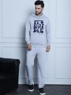 Vimal Jonney Grey Melange Printed Round Neck Cotton Fleece Tracksuit for Men