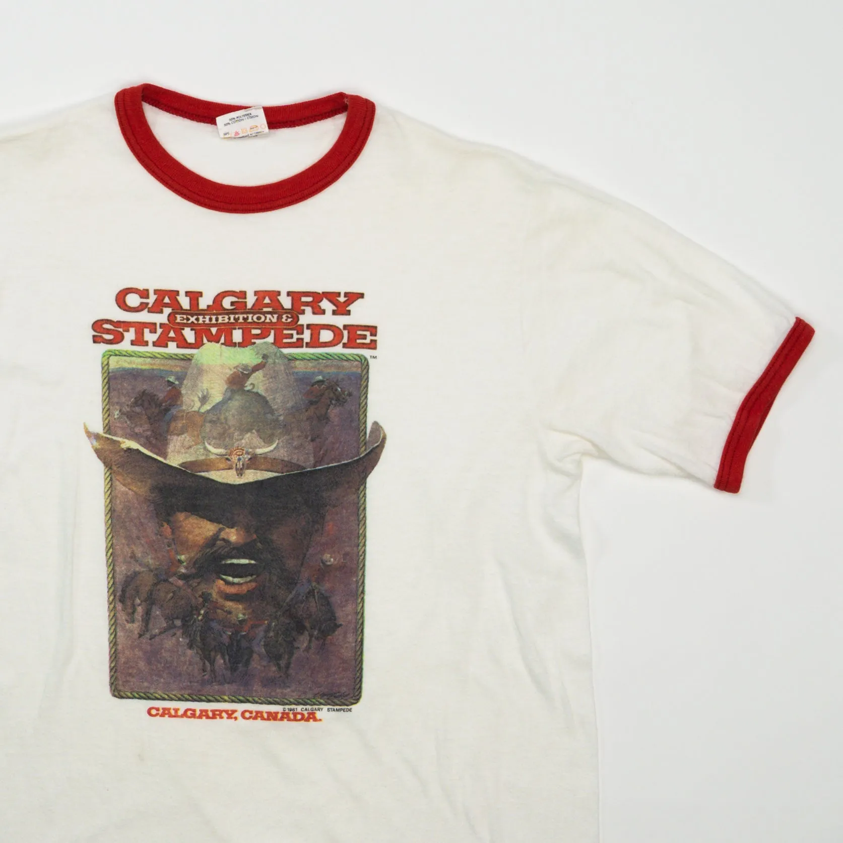 Vintage '81 White   Red Calgary Stampede Ringer Tee (S)